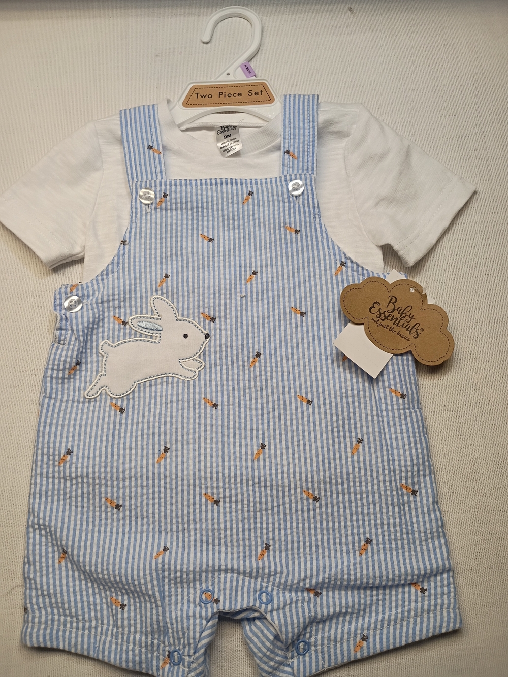 Baby Essentials Light Blue Seersucker Bunny Suspenders Set